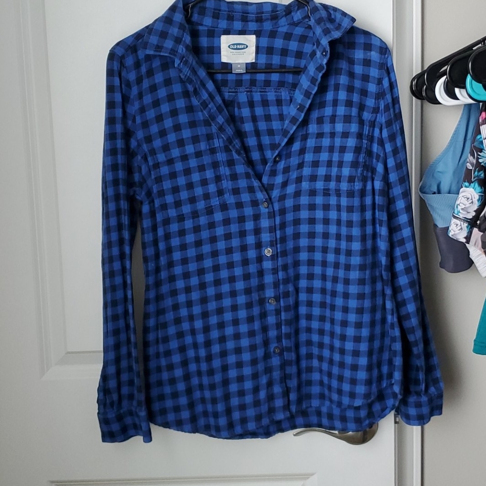 Old Navy Blue Plaid Button Down